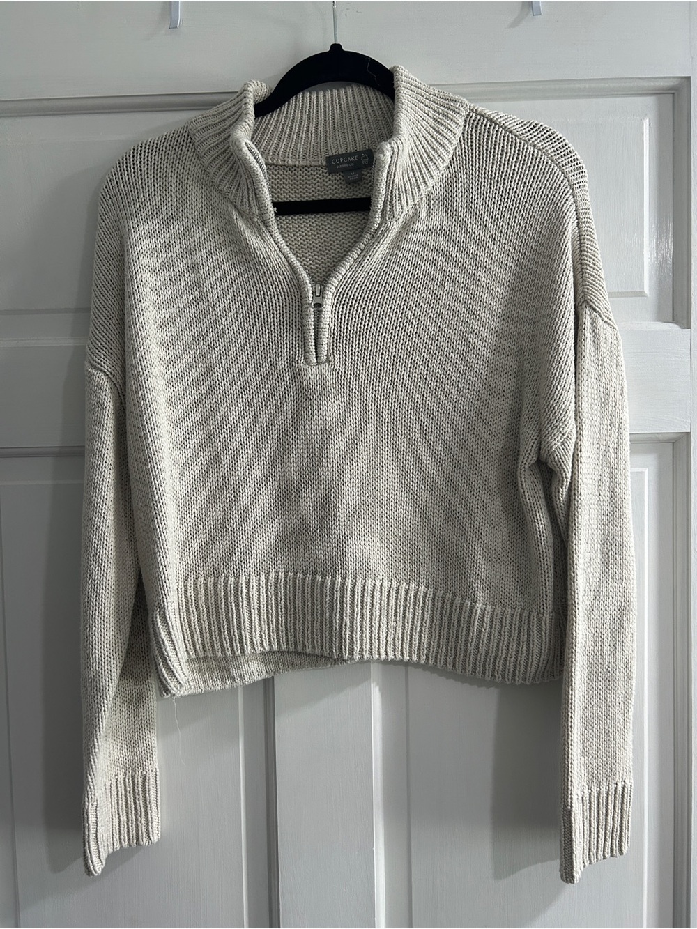 Francesca's Collections Cream Half-Zip Turtleneck Sweater